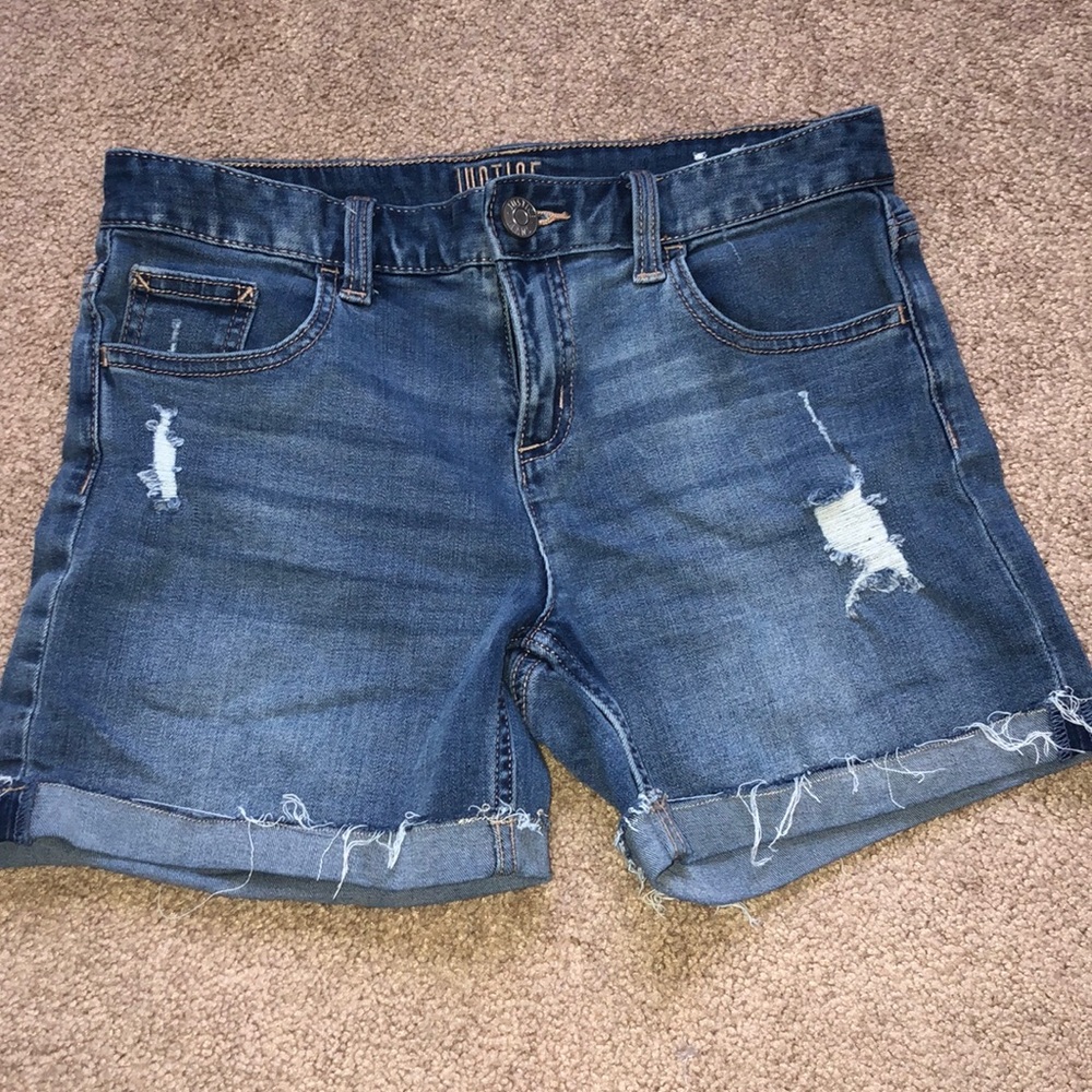Justice cuffed frayed denim shorts